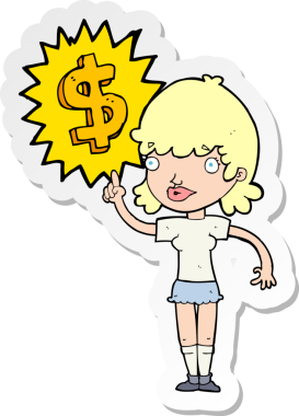 Bir insan tarafından çizilmiş para kazandıran bir karikatürün çıkartması.