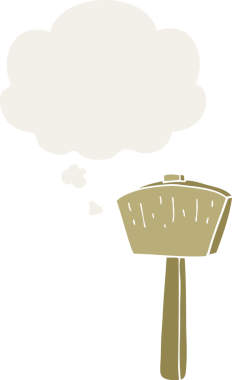 Düşünce baloncuğu olan bir insan tarafından çizilmiş bir çekiç.