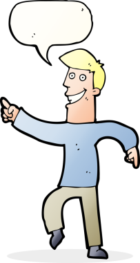 Bir insan tarafından çizilmiş konuşma balonuyla sırıtan çizgi film adamı.