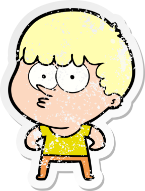 Bir insan tarafından çizilmiş, sıkıntılı bir çizgi film çıkartması.