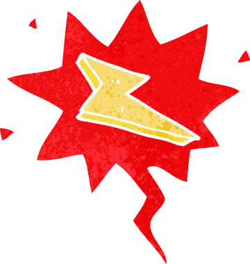 grunge 'da konuşma baloncuğu olan karikatür yıldırımı bir insan tarafından çizilmiş rahatsız edici retro stil.