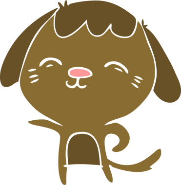 Bir insan tarafından çizilmiş mutlu düz renkli çizgi film köpeği.