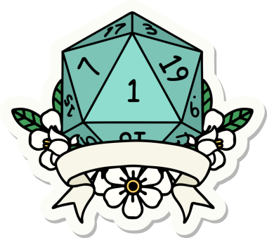 Bir insan tarafından çizilmiş doğal bir d20 zar etiketi.