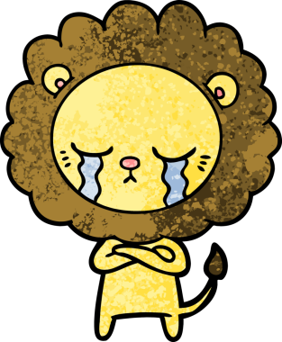 Bir insan tarafından çizilmiş ağlayan çizgi film aslanı.