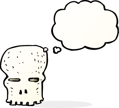 Bir insan tarafından çizilmiş düşünce baloncuklu garip kafatası.