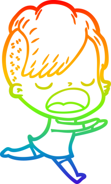 Gökkuşağı gradyan çizgi çizimi bir insan tarafından çizilen havalı hippi kız çizimi