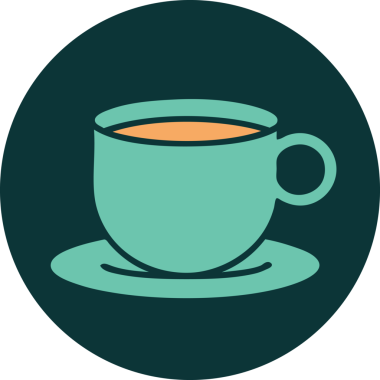 Bir insan tarafından çizilmiş bir fincan kahvenin ikonik dövme şekli.