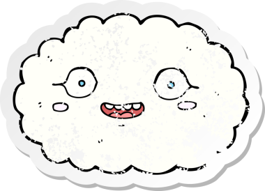 Bir insan tarafından çizilmiş mutlu bir karikatür bulutunun gerilemiş etiketi.