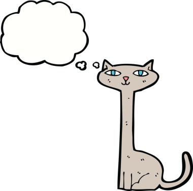 Bir insan tarafından çizilmiş düşünce kabarcığı olan çizgi film kedisi.
