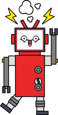 Bir insan tarafından çizilmiş sevimli bir robot karikatürü.