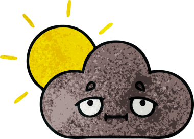 Bir fırtına bulutunun retro grunge dokusu ve bir insan tarafından çizilmiş güneş.