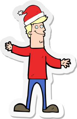 Bir insan tarafından çizilmiş Noel 'e hazır bir karikatürcünün çıkartması.