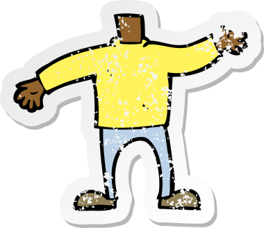 Bir insan tarafından çizilmiş kollarını sallayan bir karikatür vücudunun gerilimli çıkartması.