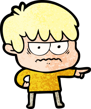 Bir insan tarafından çizilmiş sinirli çizgi film çocuğu.