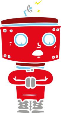 Bir insan tarafından çizilmiş düz renkli çizgi film robotu