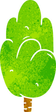 El çizimi retro karikatür karalama Bir insan tarafından çizilmiş tek yeşil ağaç