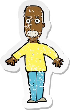 Bir insan tarafından çizilmiş yaşlı bir adamın rahatsız edilmiş eski bir karikatür yapıştırması.