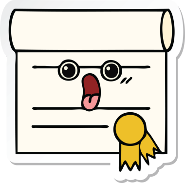 Bir insan tarafından çizilmiş şirin bir karikatür sertifikasının etiketi.