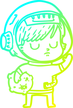 Bir insan tarafından çizilmiş soğuk gradyan çizgili astronot kadın çizimi.