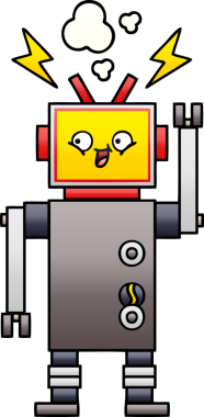 Bir insan tarafından çizilen dans eden bir robotun gölgeli çizgi filmi.