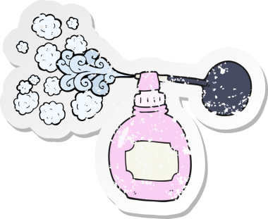 Bir insan tarafından çizilmiş karikatür parfüm şişesinin gerilimli yapıştırması.