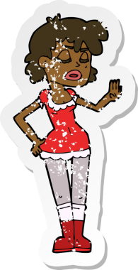 Bir insan tarafından çizilmiş saygısız bir jest yapan karikatürlü bir kadının gerilimli çıkartması.