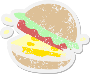 Bir insan tarafından çizilmiş lezzetli bir hamburger grunge çıkartması.