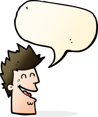 Bir insan tarafından çizilmiş konuşma balonlu mutlu adam çizgi filmi.