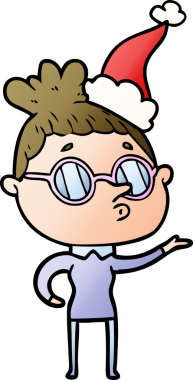 Bir insanın çizdiği Noel Baba şapkası takan bir kadının el çizimi karikatürü.