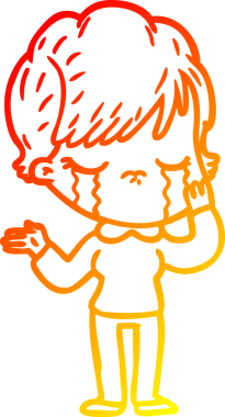 Bir insan tarafından çizilmiş, ağlayan bir çizgi kadın çizimi.