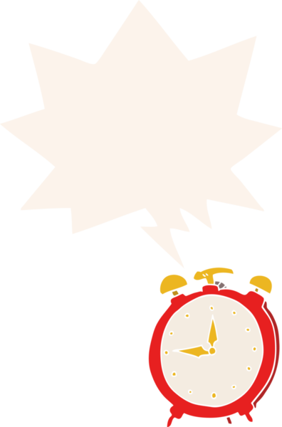 bir insan tarafından çizilmiş, konuşma baloncuklu çizgi film alarm saati