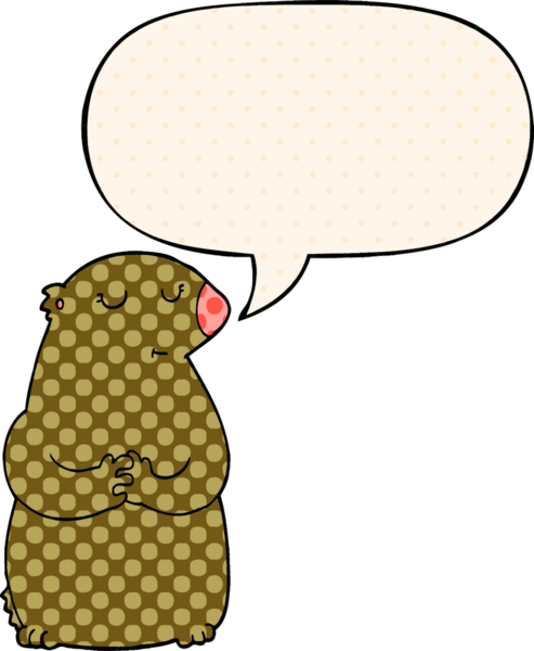 Bir insan tarafından çizilmiş çizgi roman tarzında konuşma balonu olan sevimli çizgi film ayısı.