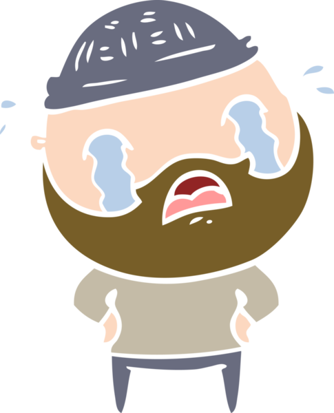 Düz renkli çizgi film sakallı adam bir insan tarafından çizilmiş ağlıyor.