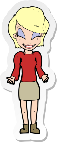 Bir insan tarafından çizilmiş omuz silken mutlu bir kadının çıkartması.