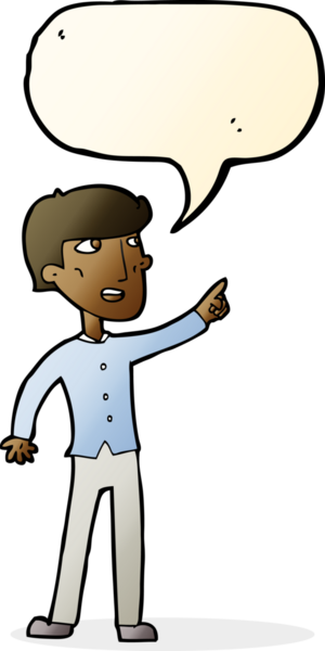 Bir insan tarafından çizilmiş bir konuşma balonuyla işaret eden çizgi film adamı.