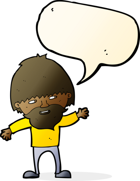 çizgi film mutlu sakallı adam bir insan tarafından çizilmiş konuşma balonuyla el sallıyor.