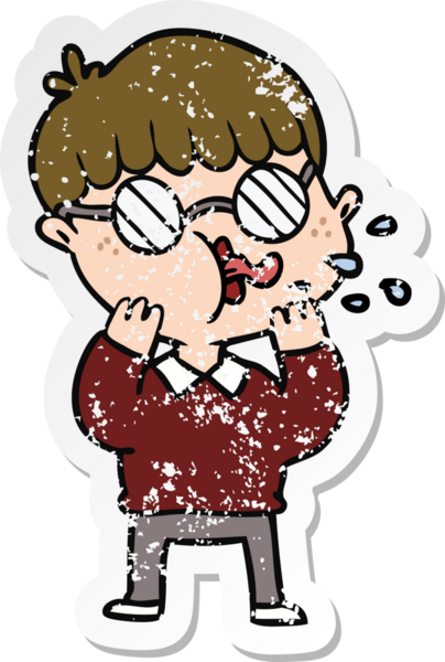 Bir insan tarafından çizilmiş gözlük takan çizgi film karakterinin sıkıntılı çıkartması.