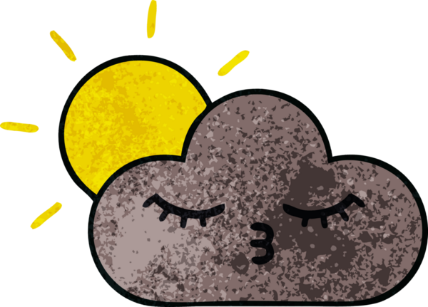 Bir fırtına bulutunun retro grunge dokusu ve bir insan tarafından çizilmiş güneş.