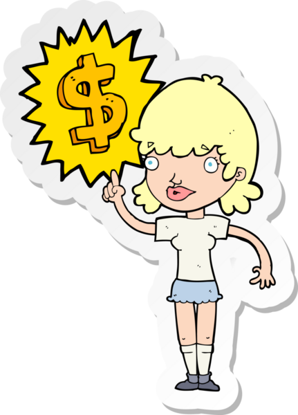 Bir insan tarafından çizilmiş para kazandıran bir karikatürün çıkartması.