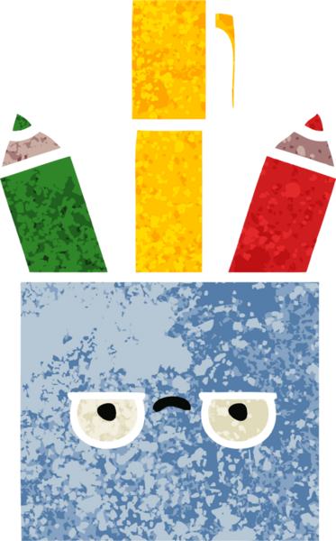 Bir insan tarafından çizilmiş kalem kabının retro illüstrasyon tarzı karikatürü