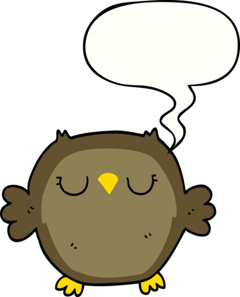 bir insan tarafından çizilmiş konuşma baloncuklu bir baykuş.