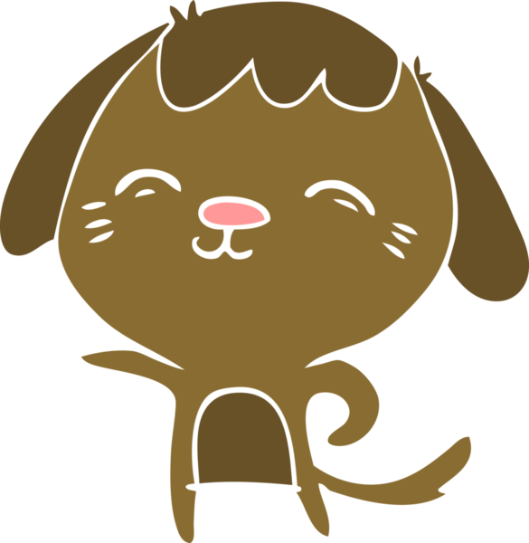 Bir insan tarafından çizilmiş mutlu düz renkli çizgi film köpeği.