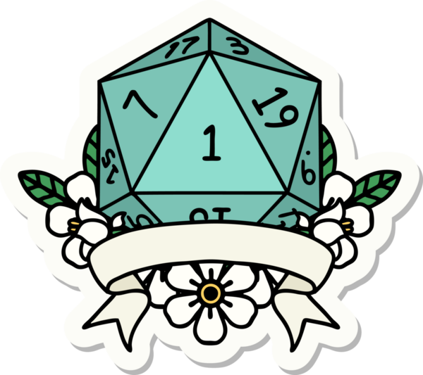 Bir insan tarafından çizilmiş doğal bir d20 zar etiketi.