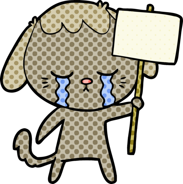 Bir insan tarafından çizilmiş ağlayan çizgi film köpeği.