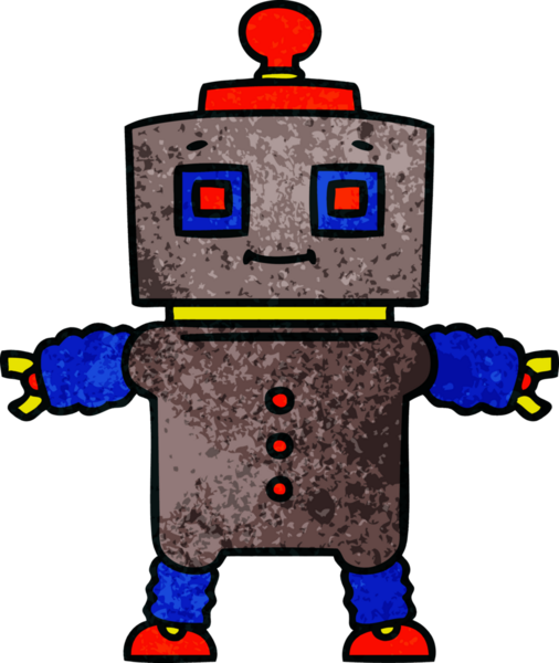 Bir insan tarafından çizilmiş tuhaf çizgi film robotu.