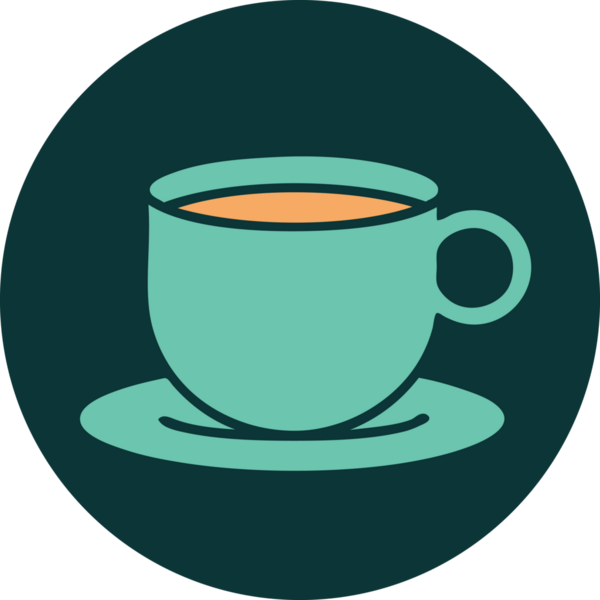 Bir insan tarafından çizilmiş bir fincan kahvenin ikonik dövme şekli.