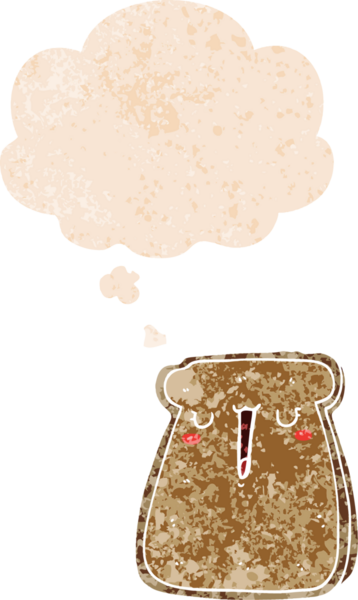 Düşünce baloncuğu ve grunge ile çizgi film tostu bir insan tarafından çizilmiş sıkıntılı retro stil