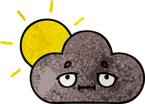 Bir fırtına bulutunun retro grunge dokusu ve bir insan tarafından çizilmiş güneş.