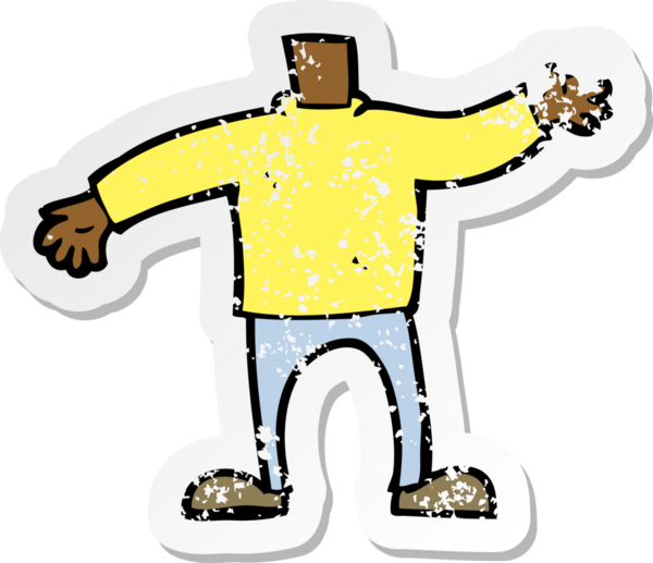 Bir insan tarafından çizilmiş kollarını sallayan bir karikatür vücudunun gerilimli çıkartması.