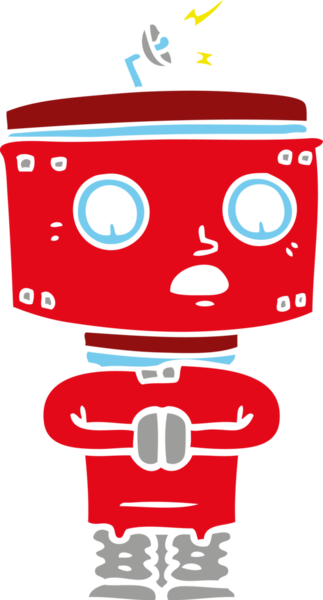 Bir insan tarafından çizilmiş düz renkli çizgi film robotu